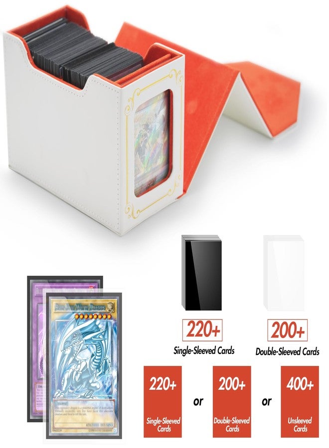 sabermaster STORY OF WHITE Laser Card Deck Box for YGO MTG Organizer Holds 220+ Double Sleeved Card Storage Trading Games Leather Display Windows with magnetic cardholder (White gold) - Image 3